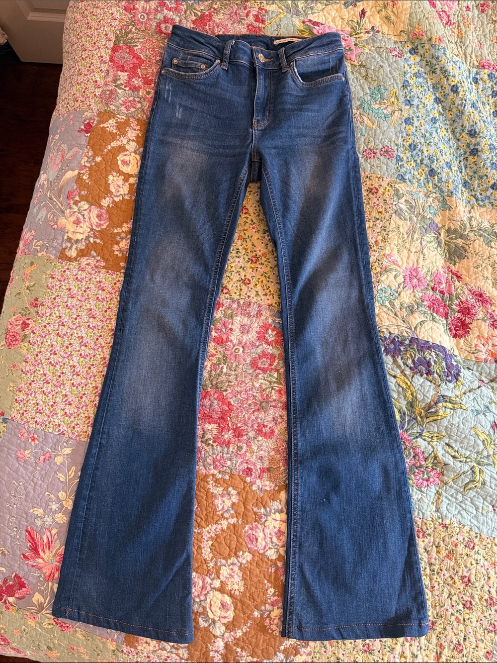 Zara Classic Women's Flare Jeans Dark Blue